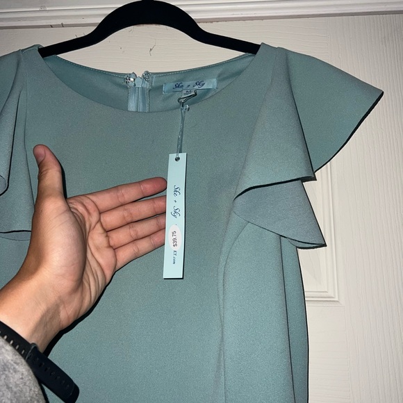 She + Sky Light Blue Ruffle Romper - Picture 3 of 4